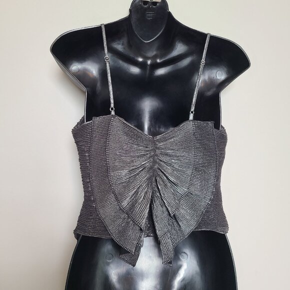 Express Small Pleated Bow Back Spaghetti strap Top Formal Cocktail Gray Pewter - Picture 2 of 4